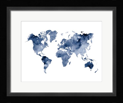 Framed Indigo World Map Print
