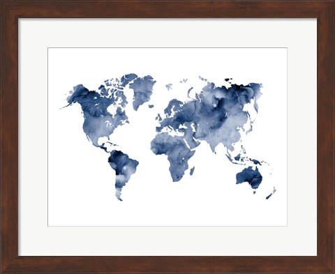 Framed Indigo World Map Print