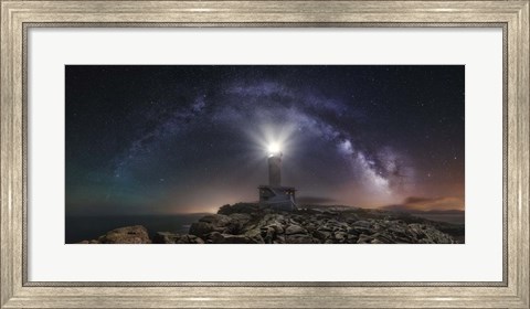 Framed Lighthouse and Milky Way Print