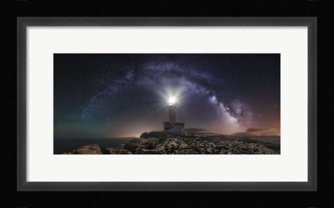 Framed Lighthouse and Milky Way Print