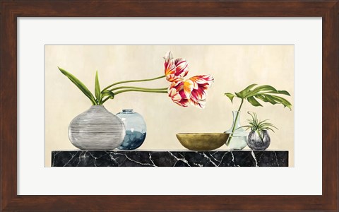 Framed Floral Setting on Black Marble Print