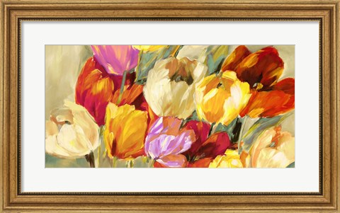 Framed Field of Colorful Tulips Print