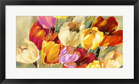 Framed Field of Colorful Tulips Print