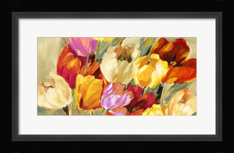 Framed Field of Colorful Tulips Print