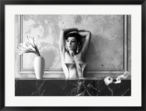 Framed Cocktail for Two (BW) Print