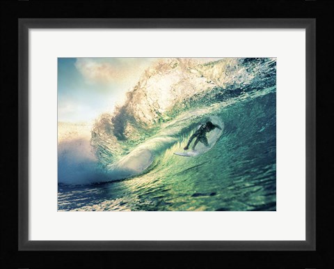 Framed Surfing at Sunset, Australia Print