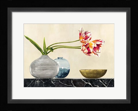 Framed Floral Setting on Black Marble (detail) Print