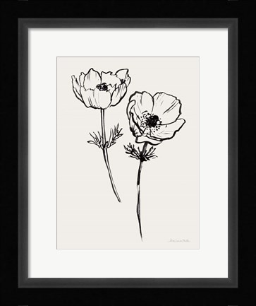 Framed Ink Anemones I Black Print