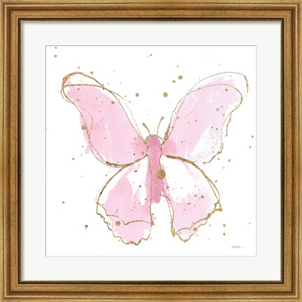 Framed Pink Gilded Butterflies II Print
