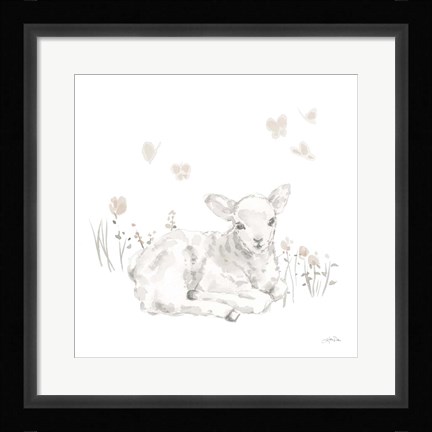 Framed Spring Lambs III Neutral Print