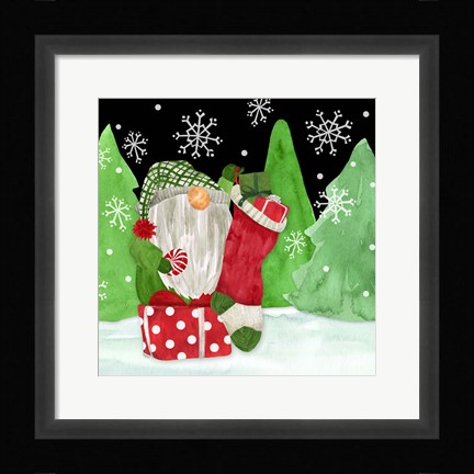 Framed Gnome for Christmas IV-Gnome Stocking Print