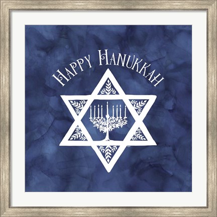 Framed Festival of Lights Blue III-Happy Hanukkah Print