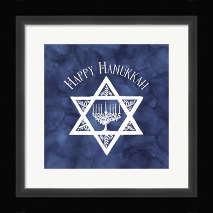 Framed Festival of Lights Blue III-Happy Hanukkah Print