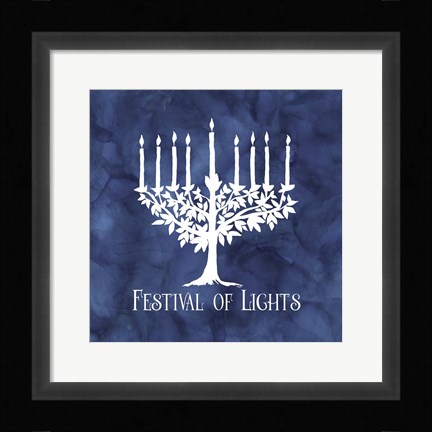 Framed Festival of Lights Blue IV-Menorah Print