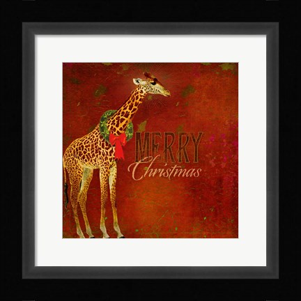 Framed Colorful Christmas II-Giraffe Christmas Print