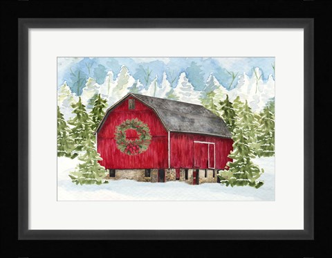 Framed Christmas Barn Landscape I Print
