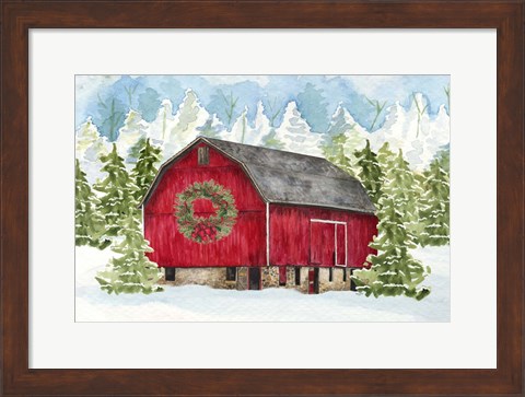 Framed Christmas Barn Landscape I Print