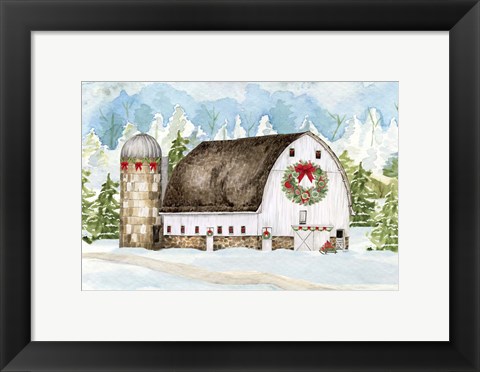 Framed Christmas Barn Landscape II Print