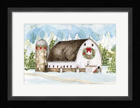 Framed Christmas Barn Landscape II Print