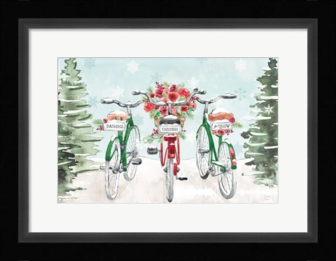 Framed Holiday Ride I Red and Green Print