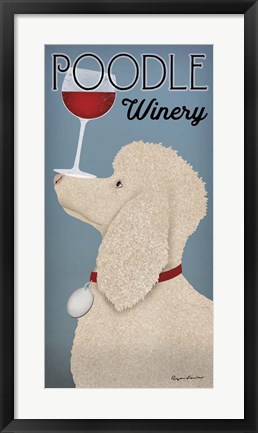 Framed White Poodle Winery Print
