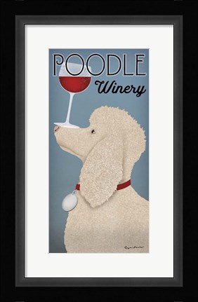 Framed White Poodle Winery Print