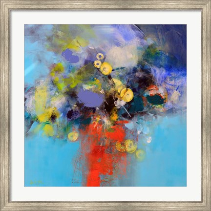 Framed Blue and Yellow Flowers Print