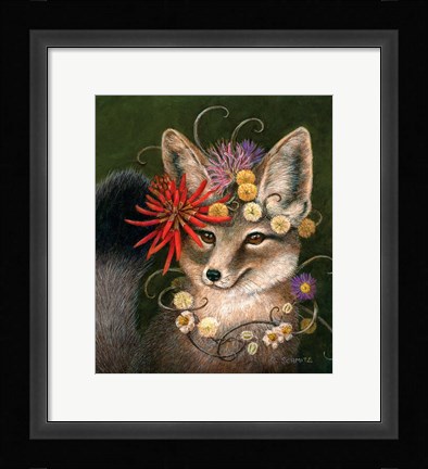 Framed Kit Fox in Coral Print