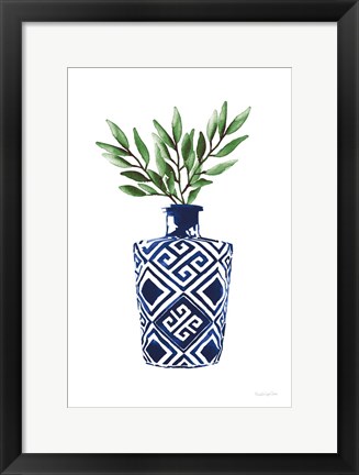 Framed Cobalt Geometric Vases III Print