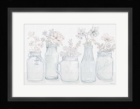 Framed Peaceful Petals I Blue Gray Print