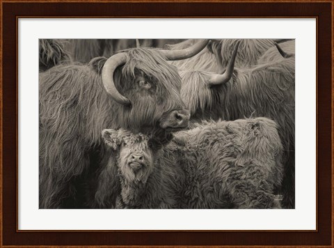Framed Highland Cow Under Cover Neutral Print
