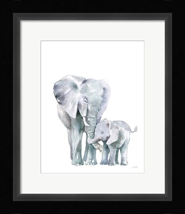 Framed Mama Elephant on White Print