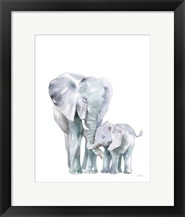 Framed Mama Elephant on White Print