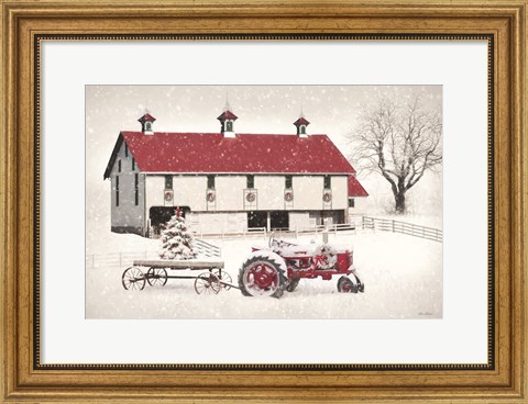 Framed Red and White Christmas Barn Print