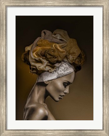 Framed Woman in Thought, Gold Print
