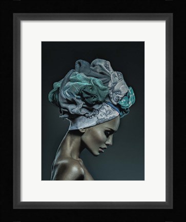 Framed Woman in Thought, Teal Print
