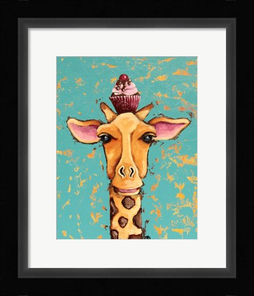 Framed Giraffe With Cherry on Top Print