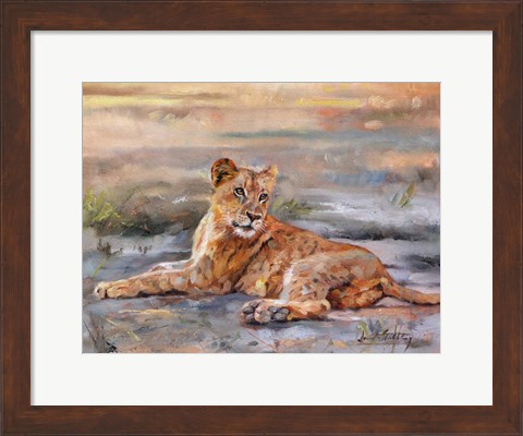 Framed Lion Cub Resting Print