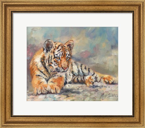 Framed Tiger Cub Lounging Print