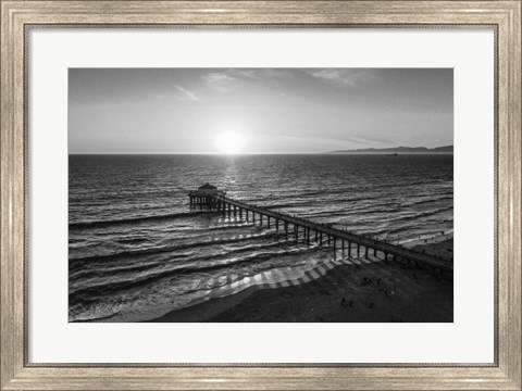 Framed Pier at Sunset BW Print