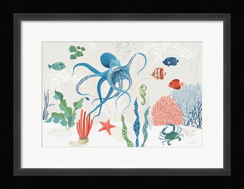 Framed Free As the Ocean I on Sand Print