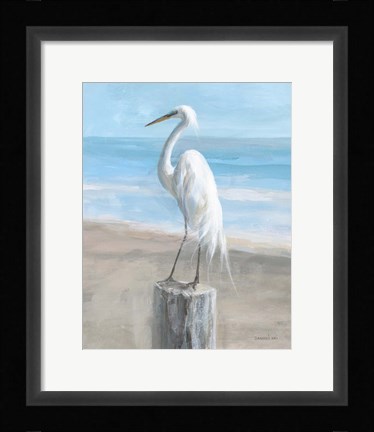Framed Egret by the Sea Print