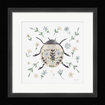 Framed Folk Beetle I Neutral Print