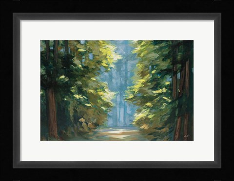 Framed Sunlit Forest Blue Crop Print