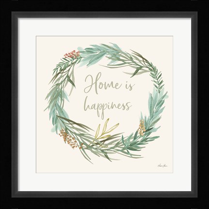 Framed Leaf and Stem Wreath I Print