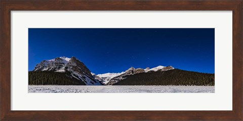 Framed Panorama Of Lake Louise Under Winter Moonlight Print