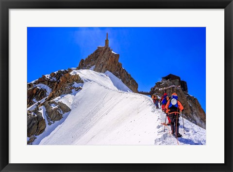 Framed Mountaineers Climbing the Aiguille Du Midi, France Print