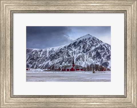 Framed Small Norwegian Village in Winter, Norway Print