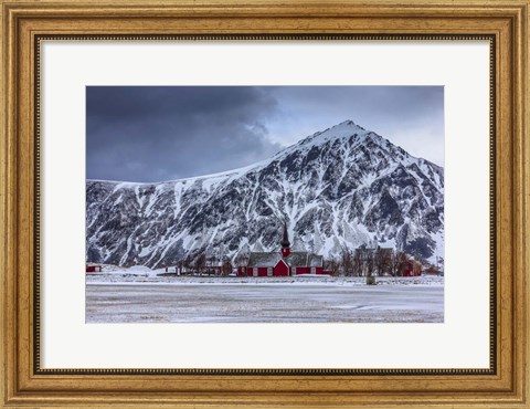 Framed Small Norwegian Village in Winter, Norway Print