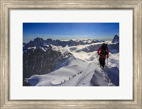 Framed Mountain Climbers Descending from the Aiguille Du Midi Print